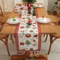 Centrotavola natalizio jacquard decorazione festiva per tavolo da pranzo con nappe. - 35x140cm / Sfondo Bianco Ciambella con Nappe Rosse
