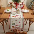 Cammino da tavola natalizio tessuto jacquard decorazione per sala da pranzo con nappe - 35x120cm / Sfondo Bianco MERRY con Nappe Rosse