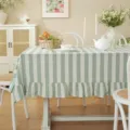 French country striped cotton tablecloth with ruffled hem for dining table and tea table decor. - 153X180CM (410g) / Wide Green Stripe with Ruffles