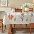 Mantel estampado de estilo Medio Oriente, cubierta de mesa de poliester con patron de palma. - Patrón de Oriente Medio colorido