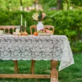 White lace tablecloth for dining table, elegant floral embroidered rectangular table cover wedding. - 135x100 / White Gauze Embroidered Flowers