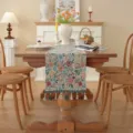 Vintage Blumen Tischläufer mit Quasten, amerikanischer Retro Jacquard für Esstisch. - Frühling + Grüner Quasten