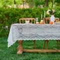 White lace tablecloth for outdoor French wedding party, vintage floral fabric dining table cover. - 140x100CM / White Floral Pattern (Wavy Edges on 2 Sides)