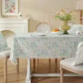 Mantel rectangular de algodón estilo francés con flecos de pompón y estampado floral para mesa - 60x60 / Flores de marco de fotos + bolita blanca