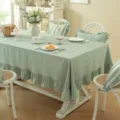 Nappe de table style pastoral français en coton vert sauge avec volants, décoration élégante. - 90X90CM (122g) / Vert Minimaliste avec Volants