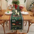 Corsia da tavola di Natale verde jacquard poliestere decorazione festiva con eleganti frange. - Sfondo verde MERRY + nappa verde (non lavabile in lavatrice) / 35*120cm