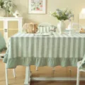 Nappe de table rayée en coton de style pastoral français avec des volants délicats. - 90X90CM (122g) / Pur Coton Large Rayure Verte avec Volants Unis