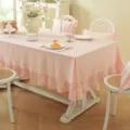 Nappe de table en coton rose style pastoral français avec bord à volants, housse vintage lavée. - 90X90CM (122g) / Rose Minimaliste avec Volants