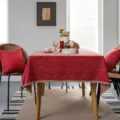 Red festive jacquard tablecloth with gold lace trim, elegant table cover for home decor. - 100x140 (320g) / Ocean Waves and Auspicious Clouds with Gold Trim