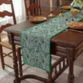 American vintage green paisley jacquard table runner for dining table and tea table decor. - Green Background Paisley with Green Scalloped Edge / 33*120cm