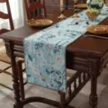 Vintage floral jacquard table runner blue dining table cover home decor aesthetic 180x35cm - Light Blue Floral with Gray Scalloped Edge