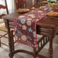 Vintage American Style Woven Table Runner Retro Floral Coffee Table Cloth Covers - Dark Red Floral with Red Scalloped Edge / 33*120cm