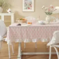 Mantel rectangular de algodón francés con lazos y falda con volantes para la mesa. - 30*50 Funda De Almohada Con Relleno / Lazo rosa con borde de volantes