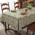 Mantel rectangular de jacquard con flores vintage para mesa de comedor, estilo rústico. - 60*60cm / Tema de primavera con borde de concha verde