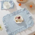 Γαλλικού στιλ μπλε λευκό καρό βαμβακερό σουπλά τραπεζιού με βολάν για φαγητό - Μπλε Καρό Με Βολάν