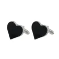 Black heart-shaped cufflinks with silver-tone metal border for men's formal shirts. - Black