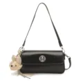 Sac à épaule noir tendance pour femme, sac bandoulière en cuir PU chic avec joli pendentif d'ours. - Avec Pendentif / Noir