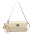 Sac a epaule minimaliste en cuir blanc creme, sac a main tendance avec pendentif en peluche. - Avec Pendentif / Blanc