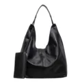 Sac cabas noir en cuir souple minimaliste grand format, sac d'épaule décontracté pour femme. - Noir