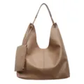 Sac bandoulière hobo en cuir souple marron avec petite pochette fourre-tout pour femme - Kaki