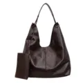 Sac a main hobo en cuir souple retro avec petite pochette cabas de travail pour femme - Café