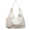 Minimalist soft leather tote bag, casual underarm shoulder bag for women, white variant. - Off White