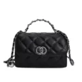 Black Quilted Chain Crossbody Bag Luxury Designer Style Small Square Shoulder Bag - Black
