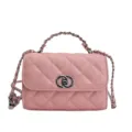 Pink quilted chain small square bag, fashionable single shoulder crossbody bag, chic design. - Pink