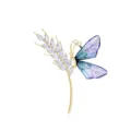Elegant wheat ear butterfly brooch with sparkling white zirconia and blue gradient wings. - Blue Wheat Dragonfly Brooch (C2152)