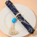 Portatovaglioli intrecciato con perla di legno e nappa elegante supporto per tovaglioli - Stile Portatovagliolo con Motivo Blu Oro (Z1236) / Blu