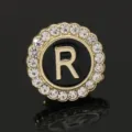Vintage gold tone letter R rhinestone brooch crystal enamel lapel pin fashion jewelry - C2173-R Brooch