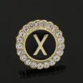 Gold Tone Metal Rhinestone Letter X Brooch Scalloped Edge Fashion Lapel Pin Badge - C2173-X Brooch