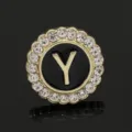 Vintage gold rhinestone letter Y brooch pin, elegant crystal initial fashion badge jewelry for women. - C2173-Y Brooch