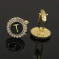 Vintage gold letter T cufflinks sparkling rhinestones black enamel men shirt suit accessories - B1396-T Cufflinks