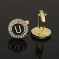 Retro gold-tone rhinestone letter U cufflinks and collar pin, elegant alloy fashion accessory. - B1396-U Cufflinks