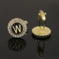 Gold-tone rhinestone letter W cufflinks vintage alphabet metal shirt accessories for men - B1396-W Cufflinks