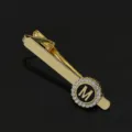 Gold rhinestone letter M tie clip fashion initial collar pin mens business metal suit accessory - T1051-M Tie Clip