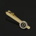 Gold-tone alloy letter O brooch with crystal rhinestones, elegant vintage lapel pin jewelry. - T1051-O Tie Clip