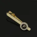 Gold-tone alphabet letter P tie clip with sparkling rhinestones and black round inlay. - T1051-P Tie Clip