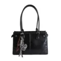 Sac a main cabas noir en cuir PU pour femme, sac epaule classique avec pendentif coeur leo. - Avec Pendentif / Noir