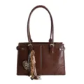 Sac cabas bandoulière marron rétro grande capacité pour femme, sac fourre-tout élégant. - Avec Pendentif / Marron
