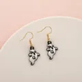 Halloween ghost drop earrings, cute black and white ghost design with letter pendant jewelry. - Style F1464-BL (Black White Letter Ghost)
