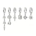 Zilverkleurige zirkonia oorknopjes set met geometrische en stervormige ontwerpen voor dames. - Geometrische Hanger Oorknopjes Set (TZ00628) / Zilver