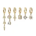 G Vergulde 18k zirkonia hangende oorbellen set geometrische mode sieraden voor dames - Geometrische Hanger Oorknopjes Set (TZ00628) / Goud