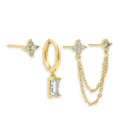 gold plated crystal clover earring set geometric chain pendant stud fashion jewelry - Clover Chain Geometric Earring Collection (TZ00621) / Gold