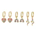 Colorful zircon huggie hoop earrings set 18k gold plated fashion jewelry for women - Heart Rainbow Snake Earrings Set (TZ00065) / Gold