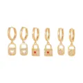 Gold plated hoop earrings set with heart and star lock pendants, sparkling cubic zirconia. - Heart Star Lock Pendant Set (TZ00226) / Gold