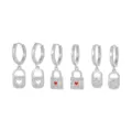 Chic cubic zirconia heart star padlock hoop earrings set, trendy silver tone fashion jewelry. - Heart Star Lock Pendant Set (TZ00226) / Silver