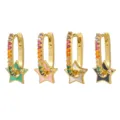 Gold plated brass micro paved cubic zirconia colorful star hoop earrings detail view. - Rainbow Zirconia Star Enamel Drop Earrings (TZ00064) / Gold