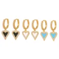 Boucles d'oreilles créoles cœur en zircone plaquées or avec pendentifs émaillés colorés. - Boucles d'Oreilles Cœur Émail Zirconia Arc-en-ciel (TZ00120) / Or